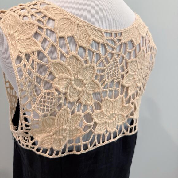 Ann Taylor Loft 100% Linen Dress Size 6 Boho Crochet Lace Black Classy Sundress - Picture 9 of 16